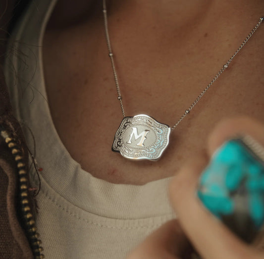 Belt Buckle Necklace With Letter
